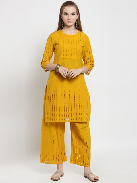 

Castle Women Mustard Self Design Kurta with Palazzos