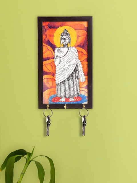 

ExclusiveLane Orange & Brown Lord Buddha Canvas Handpainted Key Holder