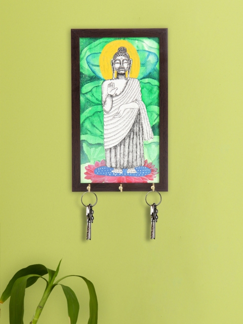 

ExclusiveLane Green & Brown Lord Buddha Canvas Handpainted Key Holder