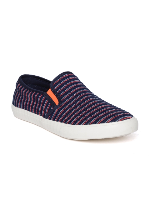 

United Colors of Benetton Kids Navy Blue & Pink Striped Slip-On Sneakers