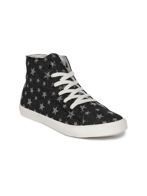 

United Colors of Benetton Girls Black & Grey Printed Mid-Top Sneakers