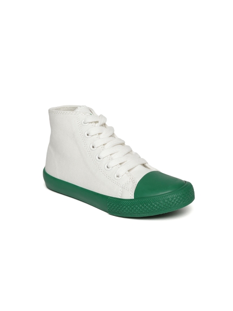 

United Colors of Benetton Kids Off-White & Green Colourblocked Mid-Top Sneakers