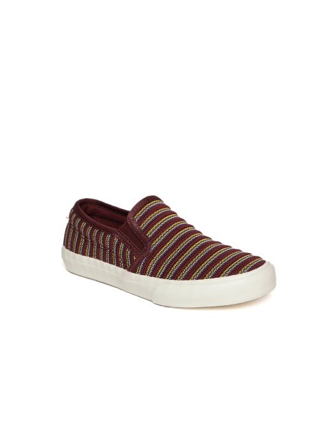

United Colors of Benetton Kids Burgundy & Yellow Striped Slip-On Sneakers