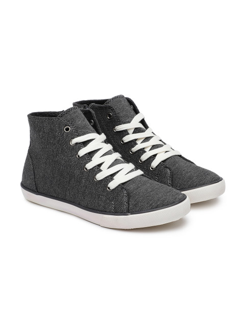 

United Colors of Benetton Kids Charcoal Grey Solid Synthetic Mid-Top Sneakers