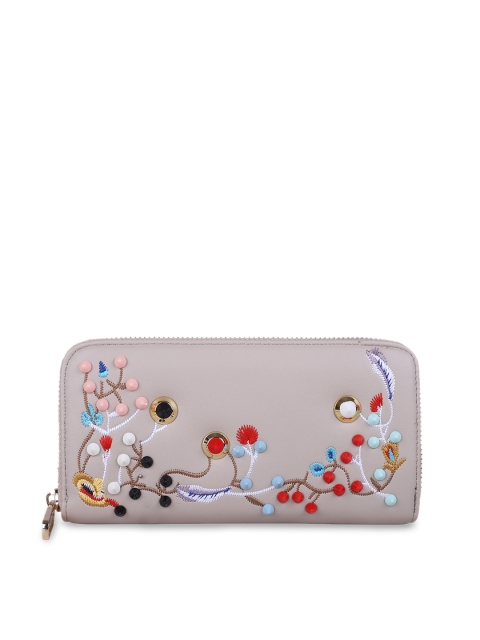 

ELLE Women Beige Solid Zip Around Wallet