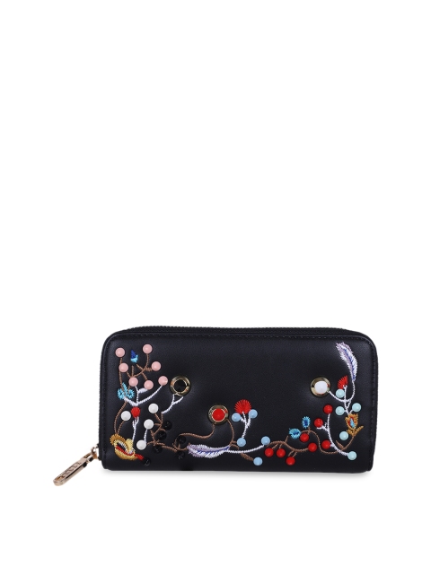 

ELLE Women Black Self Design Zip Around Wallet