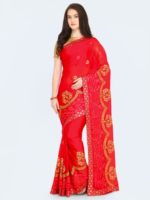 

Shaily Red Embroidered Pure Georgette Saree