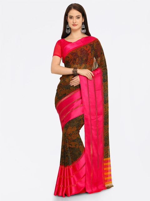 

Shaily Brown & Pink Satin Printed Saree
