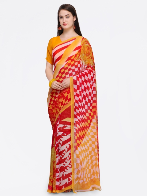 

Shaily Red & Mustard Pure Georgette Printed Saree