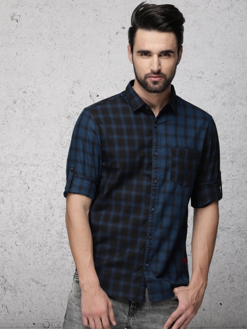 

Ecko Unltd Men Navy Blue & Black Slim Fit Checked Casual Shirt