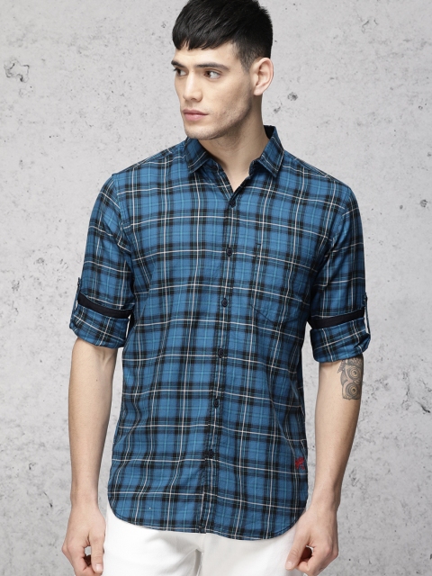 

Ecko Unltd Men Blue & Navy Blue Slim Fit Checked Casual Shirt