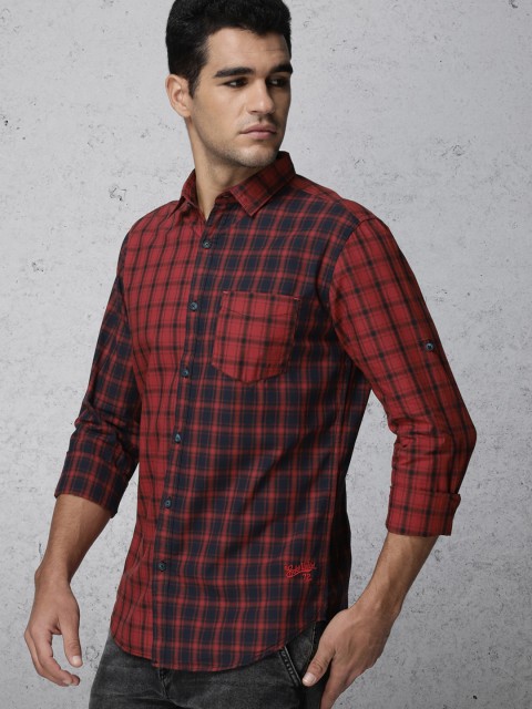 

Ecko Unltd Men Red & Navy Blue Slim Fit Checked Casual Shirt