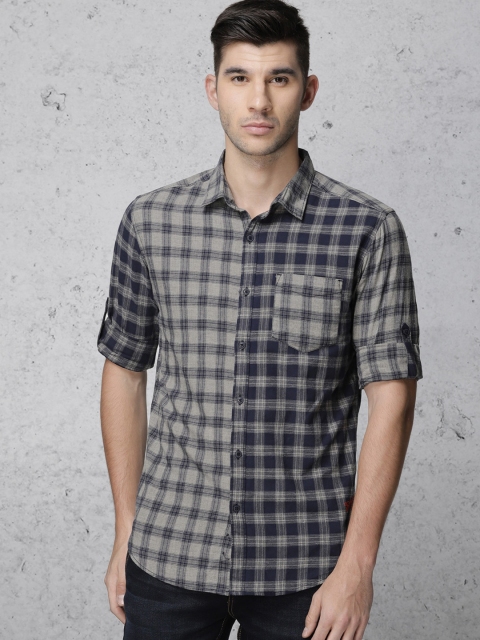 

Ecko Unltd Men Navy Blue & Grey Slim Fit Checked Casual Shirt