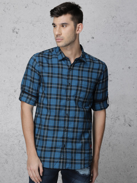 

Ecko Unltd Men Navy Blue & Black Slim Fit Checked Casual Shirt