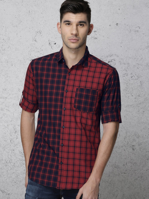 

Ecko Unltd Men Red & Navy Blue Slim Fit Checked Casual Shirt