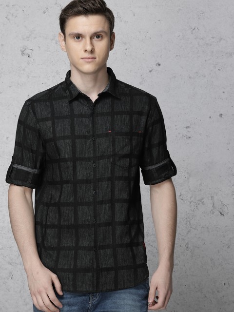 

Ecko Unltd Men Black Slim Fit Checked Casual Shirt
