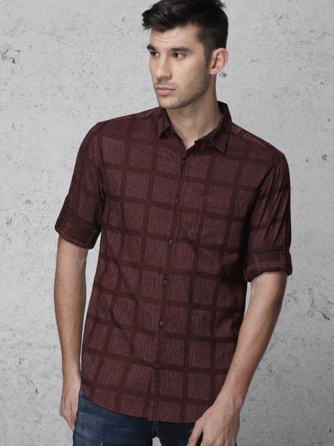 

Ecko Unltd Men Burgundy Slim Fit Checked Casual Shirt