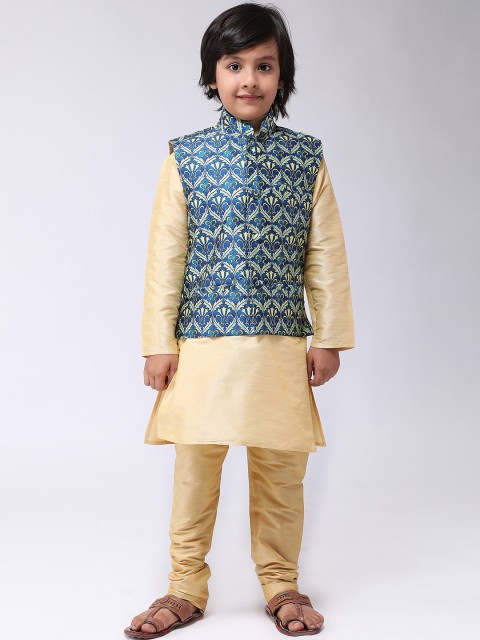 

SOJANYA Boys Gold-Toned Solid Kurta with Churidar