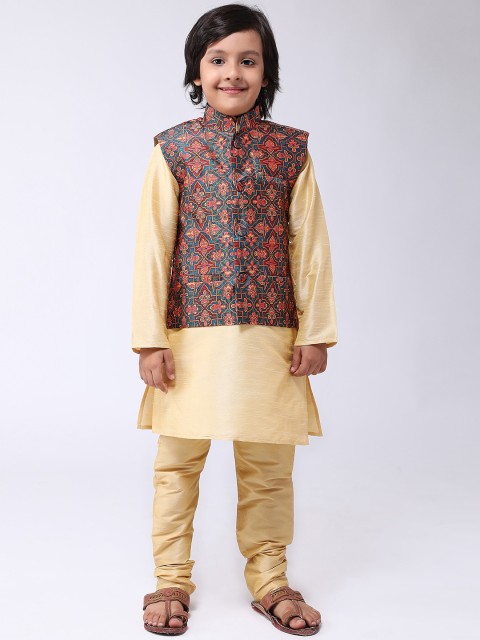 

SOJANYA Boys Beige & Teal Printed Kurta with Churidar