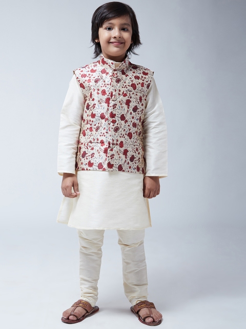 

SOJANYA Boys Cream-Coloured Solid Kurta with Churidar