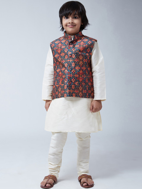 

SOJANYA Boys Off-White Solid Kurta with Churidar
