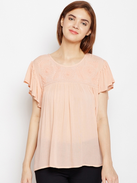 

AASK Women Peach-Coloured Solid A-Line Top