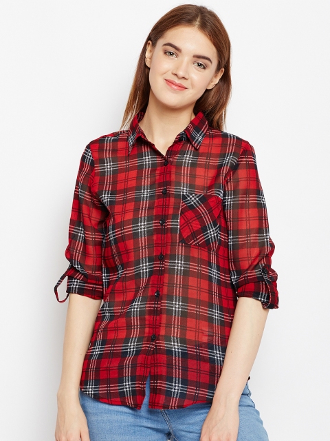 

AASK Women Red & Grey Checked Casual Shirt