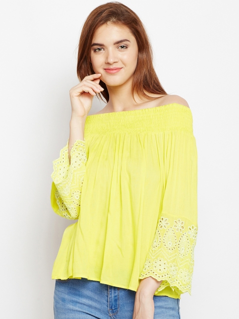 

AASK Women Yellow Solid Bardot Top