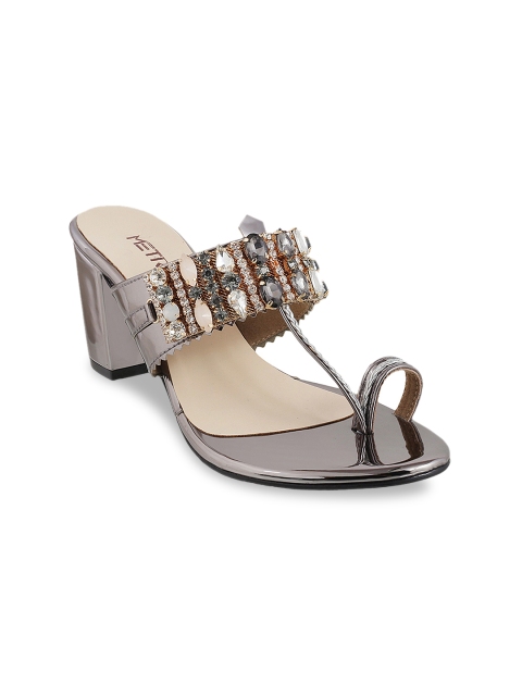 

Metro Women Gunmetal-Toned Solid Sandals, Metallic