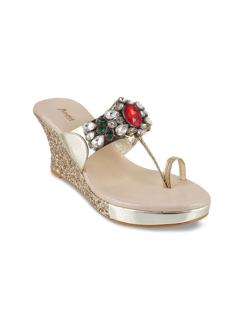 

Metro Women Gold-Toned Embellished Wedges