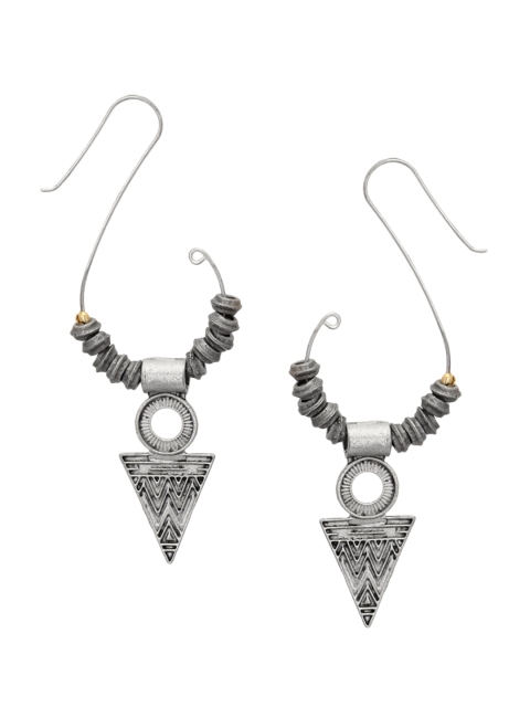 

TJORI Silver-Toned Geometric Drop Earrings