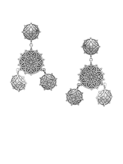 

TJORI Silver-Toned Quirky Oxidised Drop Earrings