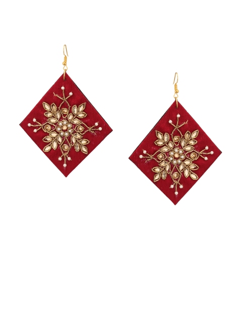 

TJORI Red Diamond Shaped Drop Earrings