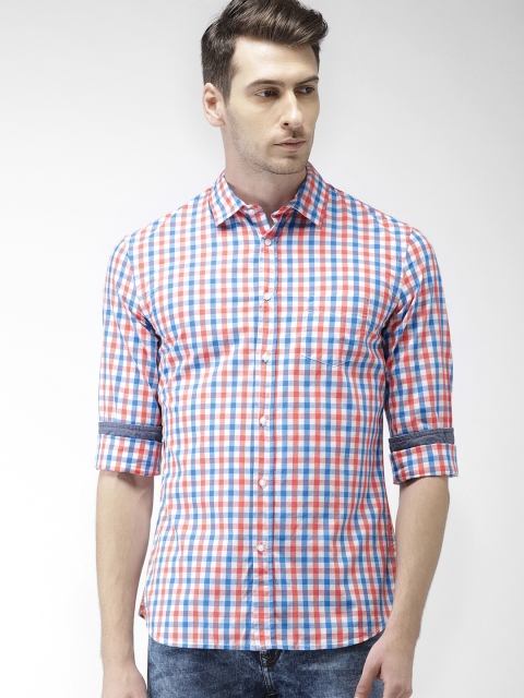 

Celio Men Red & Blue Slim Fit Checked Casual Shirt