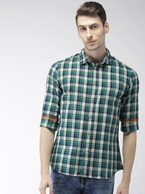 

Celio Men Green & Navy Blue Slim Fit Checked Casual Shirt