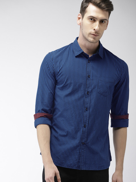 

Celio Men Blue & Black Slim Fit Checked Casual Shirt