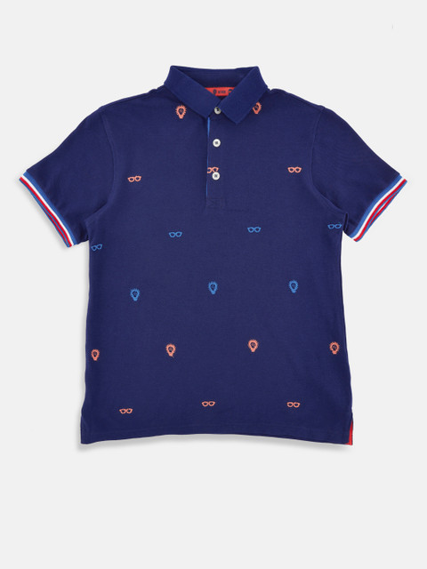

POPPERS by Pantaloons Boys Navy Blue Printed Polo Collar T-shirt