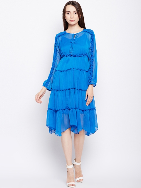 

Oxolloxo Women Blue Solid Fit and Flare Dress