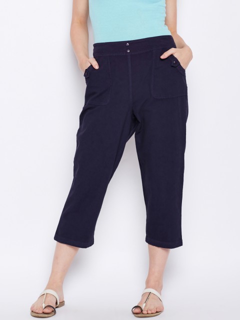 

Oxolloxo Women Navy Blue Regular Fit Solid Regular Trousers