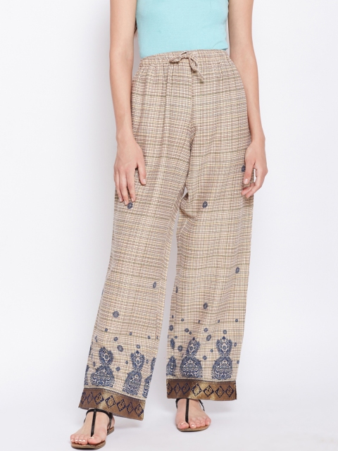 

Oxolloxo Women Beige Regular Fit Printed Parallel Trousers