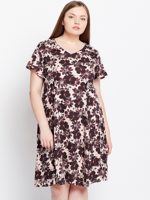 

Oxolloxo Women Plus Size Peach-Coloured Printed A-Line Dress