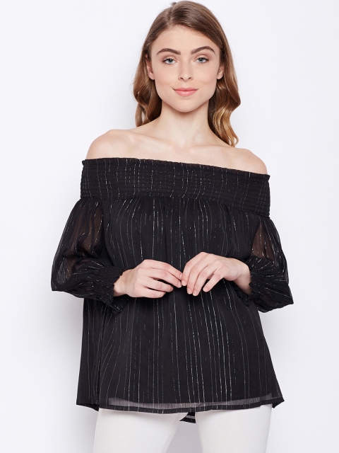 

Oxolloxo Women Black Embellished Bardot Top
