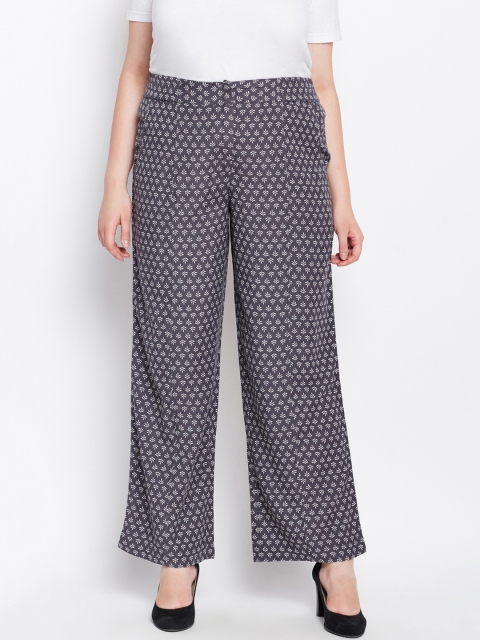 

Oxolloxo Women Charcoal Loose Fit Embroidered Parallel Trousers