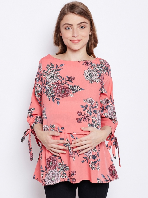 

Oxolloxo Women Coral Printed Maternity Tiered Top