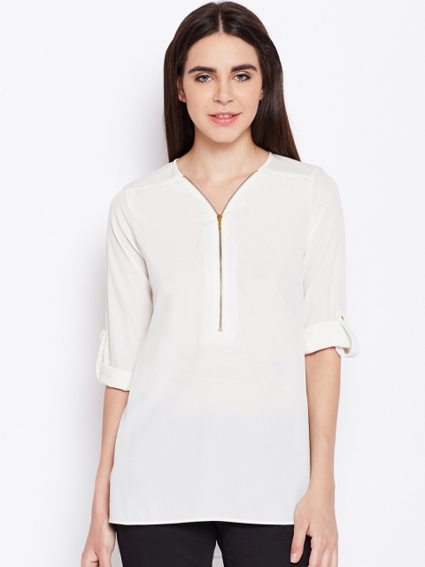 

Oxolloxo Women Off-White Solid A-Line Top