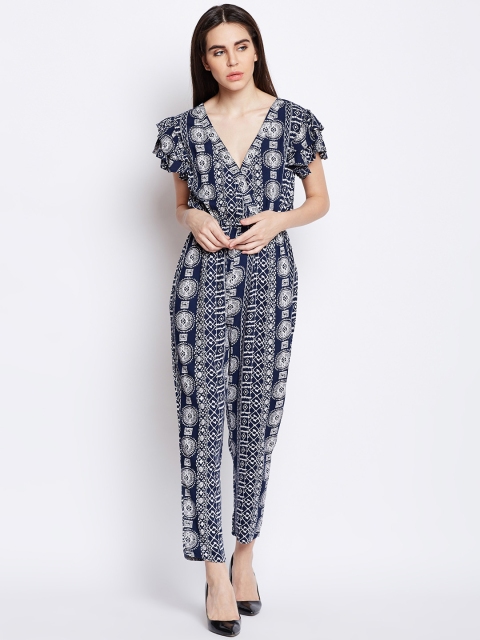 

Oxolloxo Navy Blue & White Printed Basic Jumpsuit