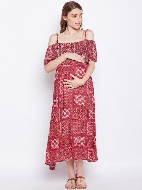 

Oxolloxo Women Red Printed Maternity Empire Dress
