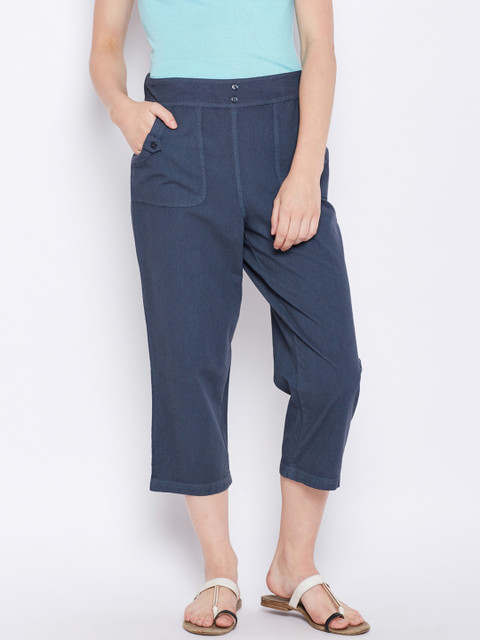 

Oxolloxo Women Blue Regular Fit Solid Regular Trousers