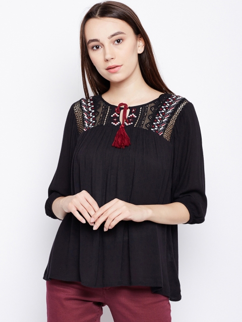 

Oxolloxo Women Black Solid A-Line Top