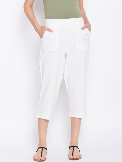 

Oxolloxo Women White Regular Fit Solid Regular Trousers